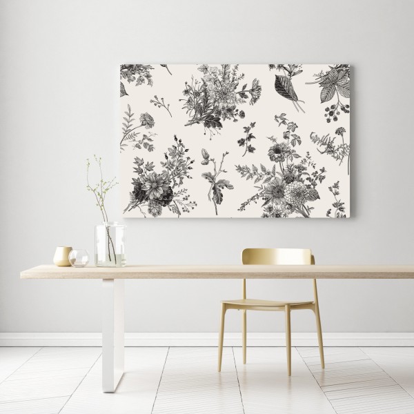 Obraz na płótnie klasyczny czarno-biały wzór kwiatowy – Wallissimo® Obraz na płótnie klasyczny czarno-biały wzór kwiatowy – Wallissimo®