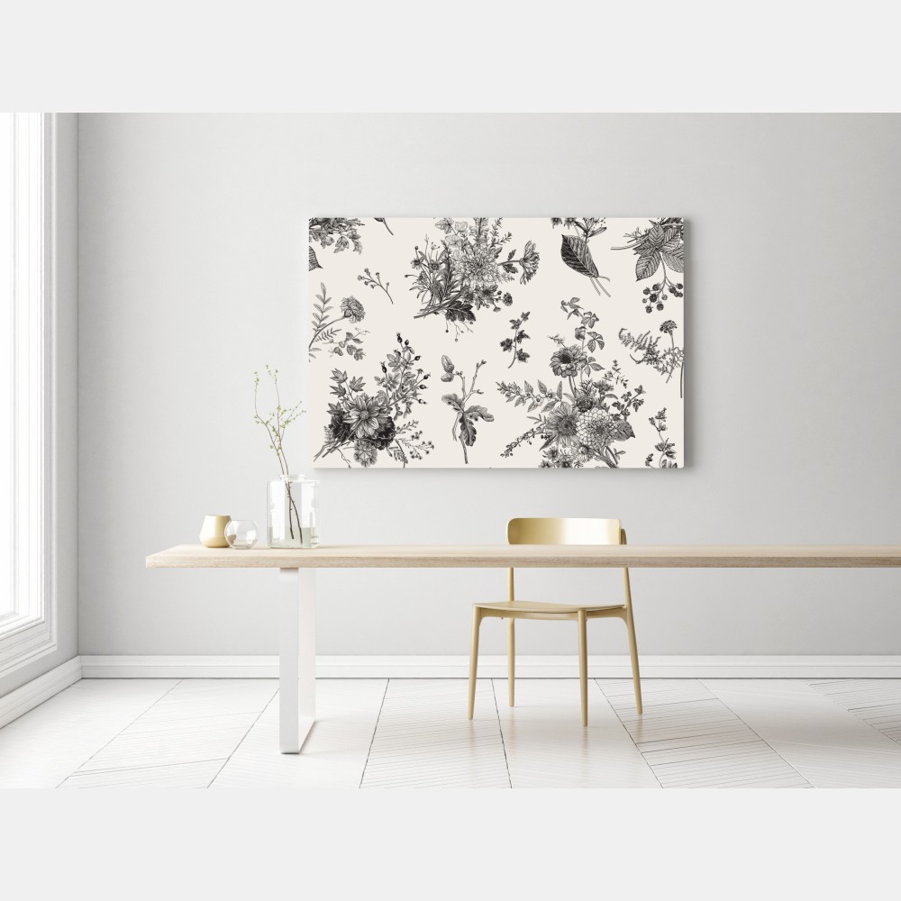 Obraz na płótnie klasyczny czarno-biały wzór kwiatowy – Wallissimo® Obraz na płótnie klasyczny czarno-biały wzór kwiatowy – Wallissimo®