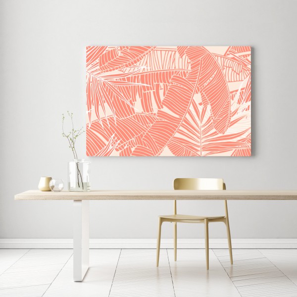 Obraz na płótnie koralowy wzór tropikalnych liści – Wallissimo® Obraz na płótnie koralowy wzór tropikalnych liści – Wallissimo®