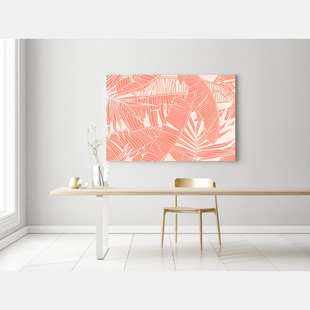 Obraz na płótnie koralowy wzór tropikalnych liści – Wallissimo® Obraz na płótnie koralowy wzór tropikalnych liści – Wallissimo®