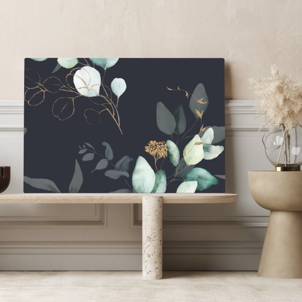 Obraz na płótnie eukaliptusowe liście akwarelowe na ciemnym tle – Wallissimo® Obraz na płótnie eukaliptusowe liście akwarelowe na ciemnym tle – Wallissimo®