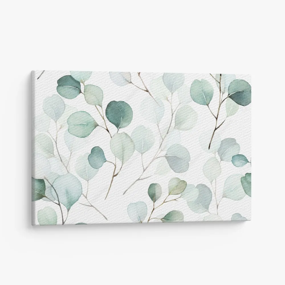 Obraz na płótnie delikatny wzór liści eukaliptusa w akwareli – Wallissimo® Obraz na płótnie delikatny wzór liści eukaliptusa w akwareli – Wallissimo®