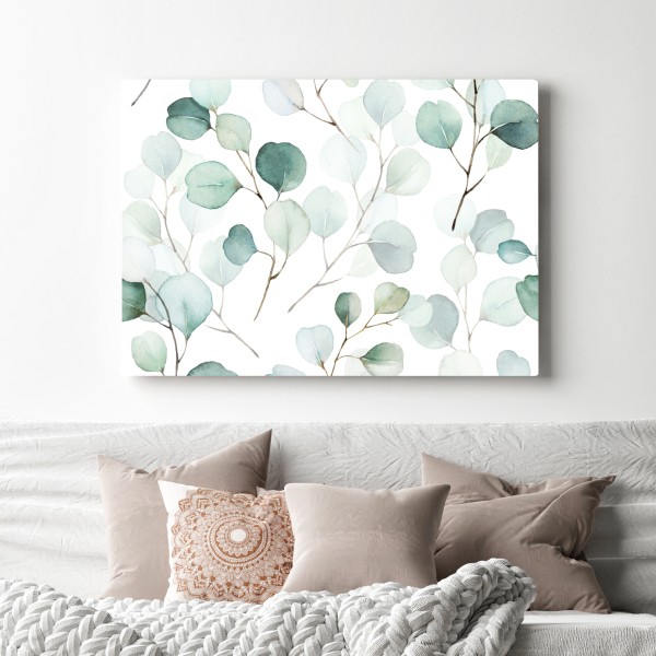 Obraz na płótnie delikatny wzór liści eukaliptusa w akwareli – Wallissimo® Obraz na płótnie delikatny wzór liści eukaliptusa w akwareli – Wallissimo®