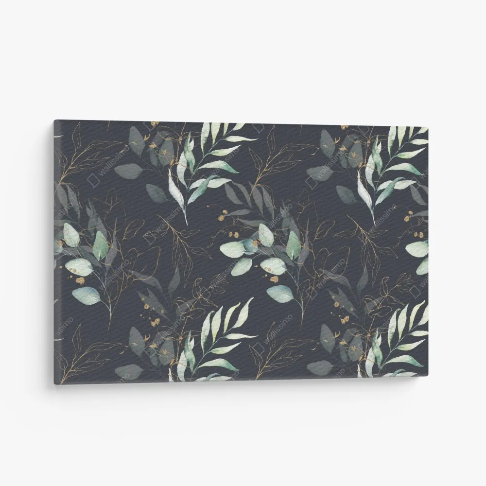 Obraz na płótnie akwarelowe liście eukaliptusa na ciemnym tle – Wallissimo® Obraz na płótnie akwarelowe liście eukaliptusa na ciemnym tle – Wallissimo®
