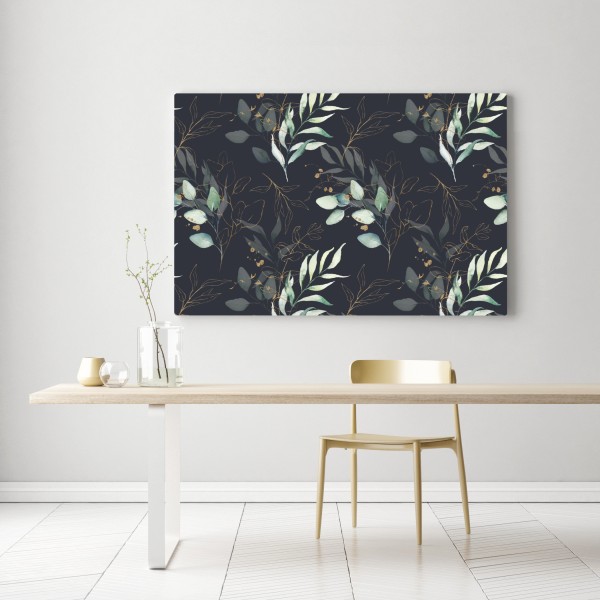 Obraz na płótnie akwarelowe liście eukaliptusa na ciemnym tle