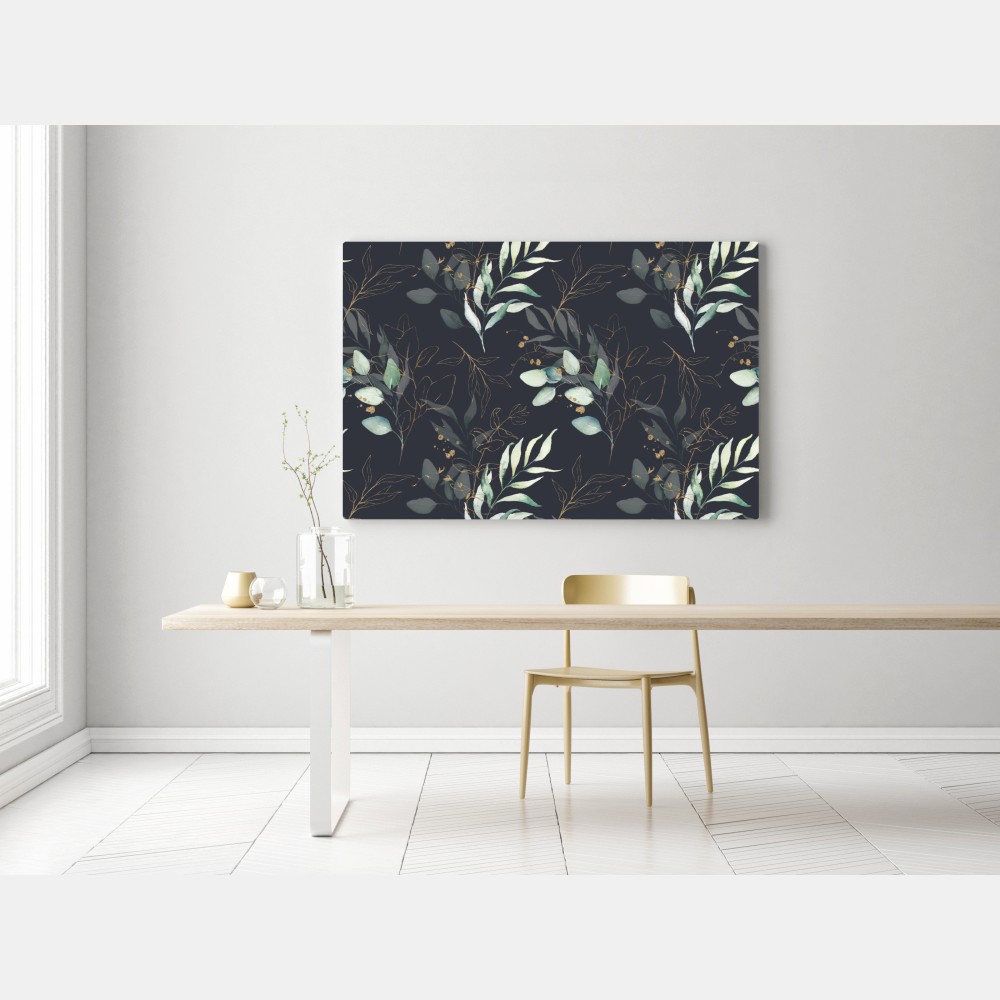 Obraz na płótnie akwarelowe liście eukaliptusa na ciemnym tle – Wallissimo® Obraz na płótnie akwarelowe liście eukaliptusa na ciemnym tle – Wallissimo®