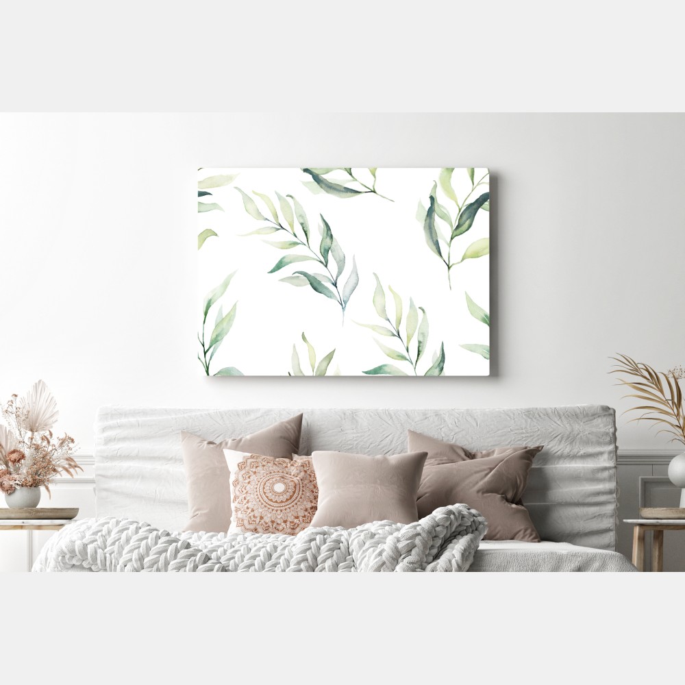 Obraz na płótnie delikatny akwarelowy wzór z liśćmi eukaliptusa – Wallissimo® Obraz na płótnie delikatny akwarelowy wzór z liśćmi eukaliptusa – Wallissimo®
