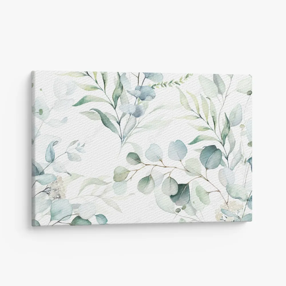 Obraz na płótnie akwarelowy wzór eukaliptusa i liści – Wallissimo® Obraz na płótnie akwarelowy wzór eukaliptusa i liści – Wallissimo®