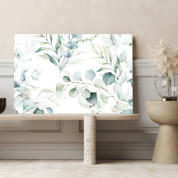 Obraz na płótnie akwarelowy wzór eukaliptusa i liści – Wallissimo® Obraz na płótnie akwarelowy wzór eukaliptusa i liści – Wallissimo®