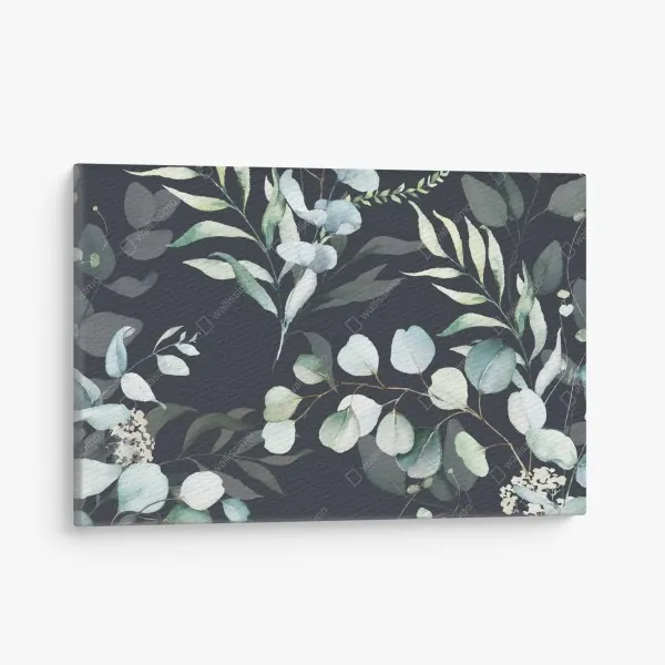 Obraz na płótnie wzór botaniczny eukaliptusa w akwareli na ciemnym tle