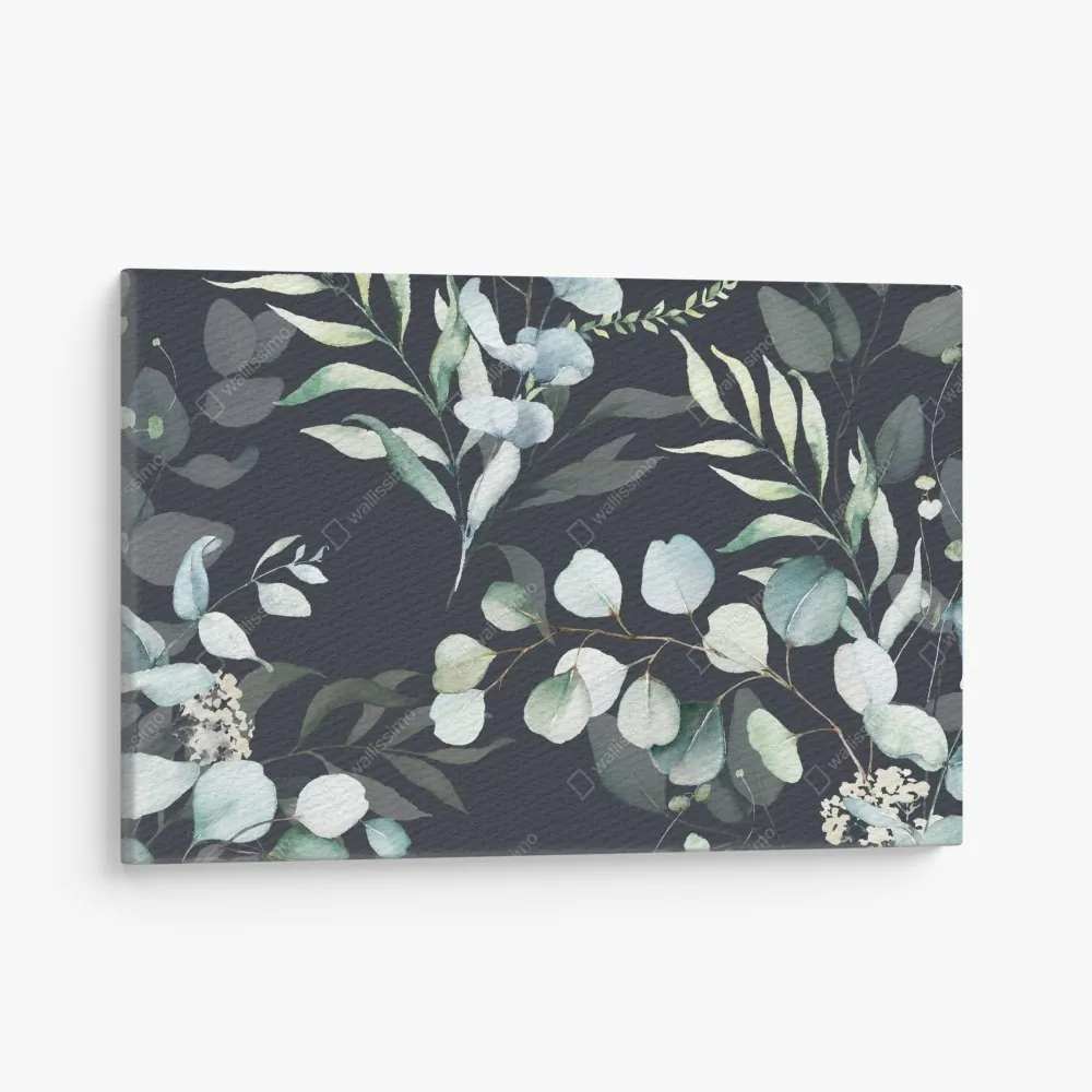Obraz na płótnie wzór botaniczny eukaliptusa w akwareli na ciemnym tle – Wallissimo® Obraz na płótnie wzór botaniczny eukaliptusa w akwareli na ciemnym tle – Wallissimo®