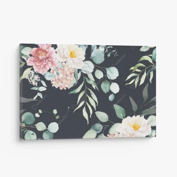 Obraz na płótnie elegancki akwarelowy wzór kwiatowy na ciemnym tle