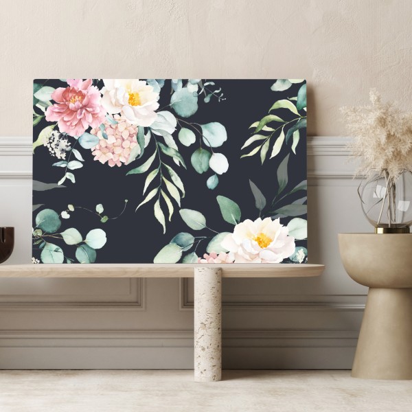 Obraz na płótnie elegancki akwarelowy wzór kwiatowy na ciemnym tle – Wallissimo® Obraz na płótnie elegancki akwarelowy wzór kwiatowy na ciemnym tle – Wallissimo®