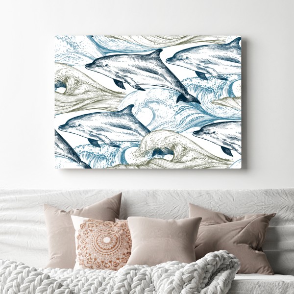 Obraz na płótnie vintage delfiny oceaniczna ilustracja – Wallissimo® Obraz na płótnie vintage delfiny oceaniczna ilustracja – Wallissimo®