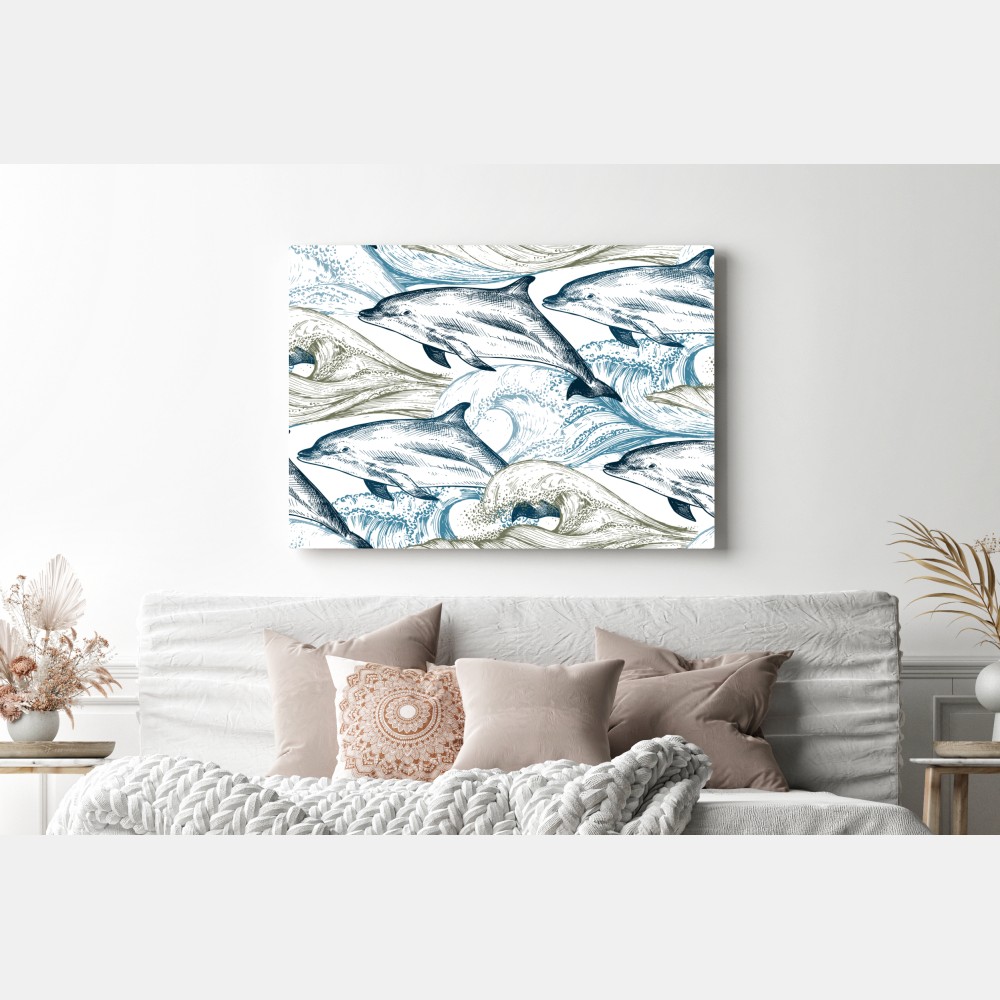 Obraz na płótnie vintage delfiny oceaniczna ilustracja – Wallissimo® Obraz na płótnie vintage delfiny oceaniczna ilustracja – Wallissimo®