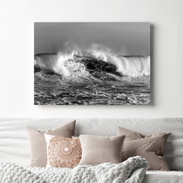 Obraz na płótnie dramatyczna czarno-biała fala oceanu – Wallissimo® Obraz na płótnie dramatyczna czarno-biała fala oceanu – Wallissimo®
