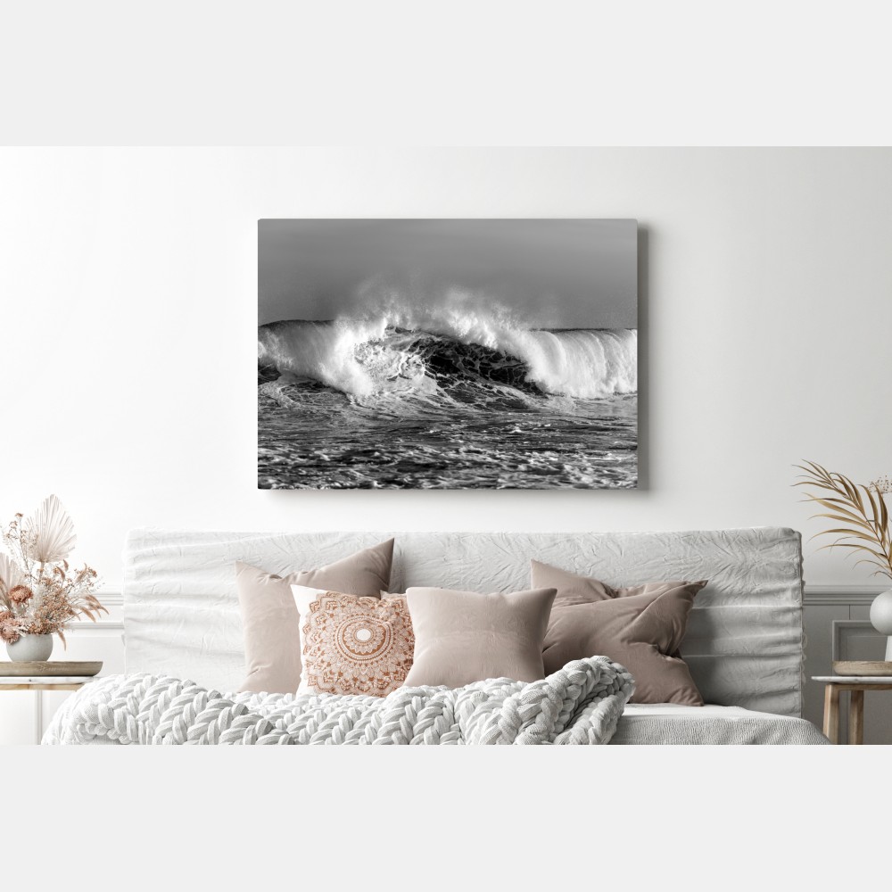 Obraz na płótnie dramatyczna czarno-biała fala oceanu – Wallissimo® Obraz na płótnie dramatyczna czarno-biała fala oceanu – Wallissimo®