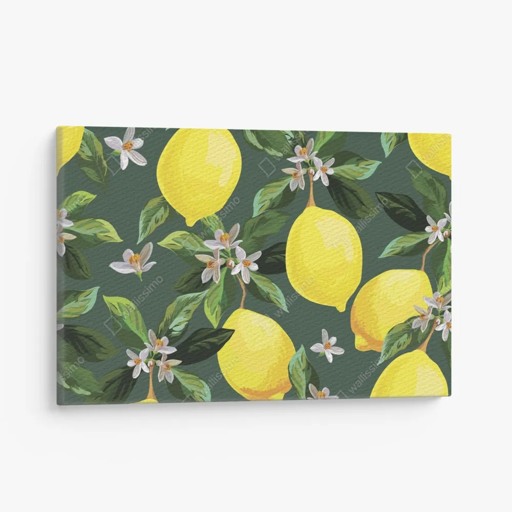 Obraz na płótnie botaniczny wzór z cytrynami – Wallissimo® Obraz na płótnie botaniczny wzór z cytrynami – Wallissimo®