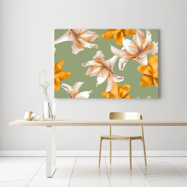 Obraz na płótnie złote lilie wzór botaniczny – Wallissimo® Obraz na płótnie złote lilie wzór botaniczny – Wallissimo®