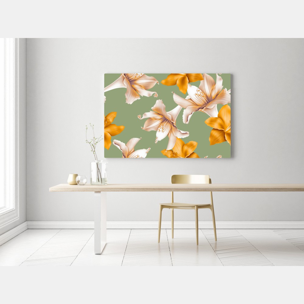 Obraz na płótnie złote lilie wzór botaniczny – Wallissimo® Obraz na płótnie złote lilie wzór botaniczny – Wallissimo®