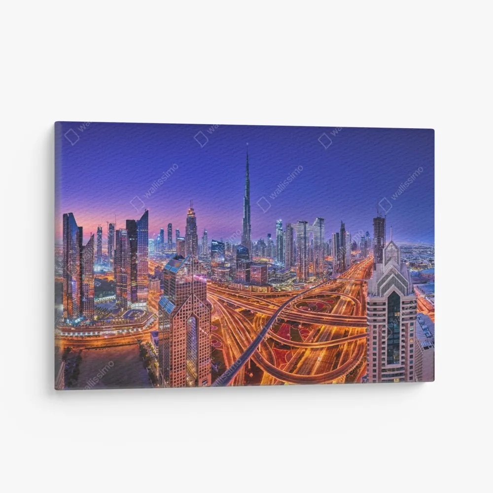 Obraz na płótnie Dubaj nocą: panorama miejskich świateł – Wallissimo® Obraz na płótnie Dubaj nocą: panorama miejskich świateł – Wallissimo®