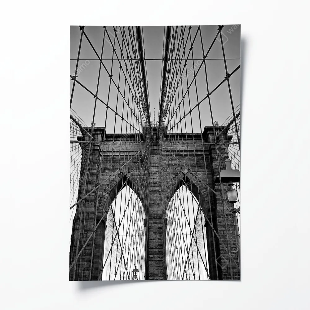 Plakat symetryczny most wiszący w czerni i bieli – Wallissimo® Plakat symetryczny most wiszący w czerni i bieli – Wallissimo®