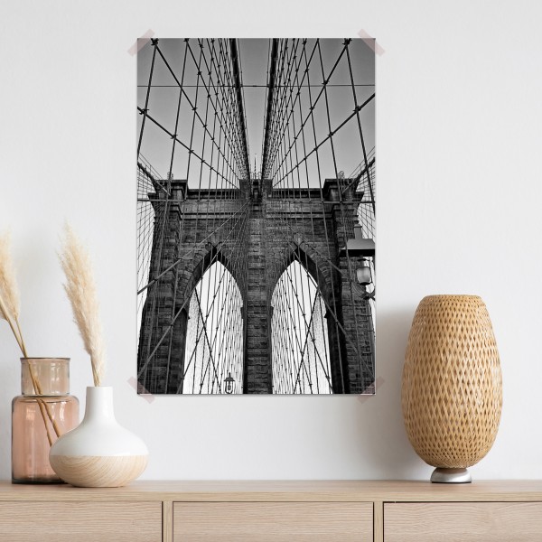 Plakat symetryczny most wiszący w czerni i bieli – Wallissimo® Plakat symetryczny most wiszący w czerni i bieli – Wallissimo®