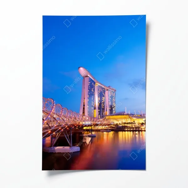 Plakat panorama Marina Bay o zmierzchu