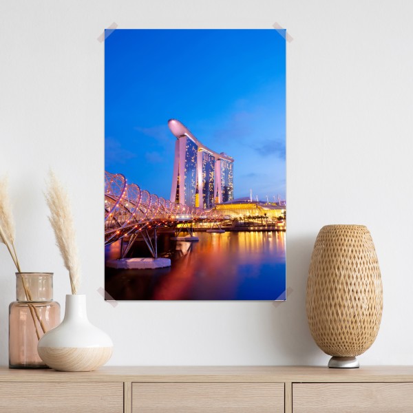 Plakat panorama Marina Bay o zmierzchu
