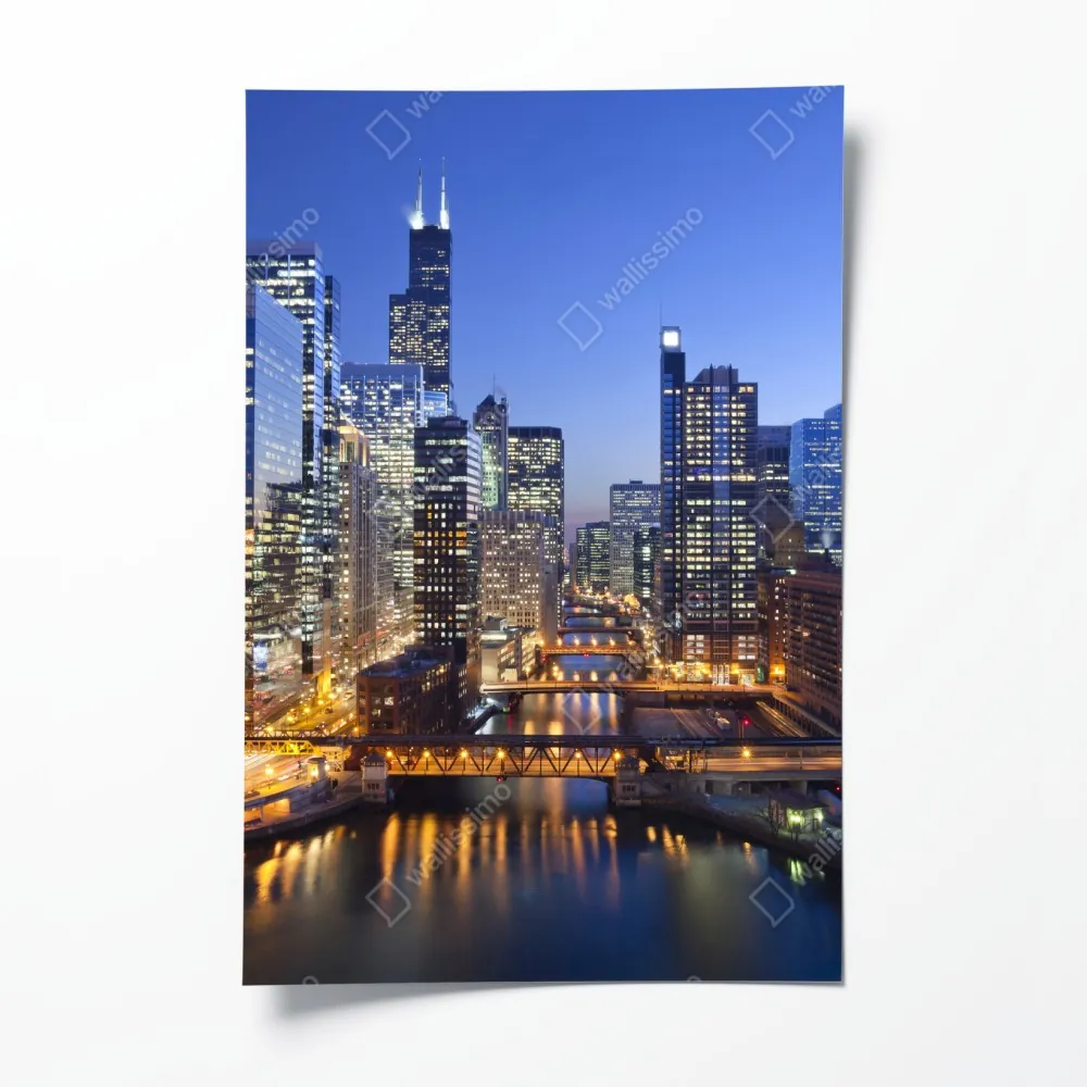 Plakat widok na panoramę Chicago o zmierzchu – Wallissimo® Plakat widok na panoramę Chicago o zmierzchu – Wallissimo®