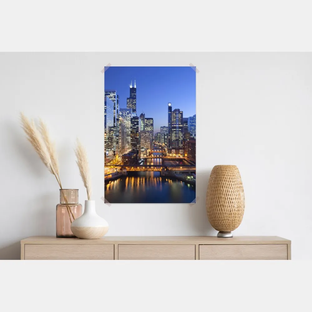 Plakat widok na panoramę Chicago o zmierzchu – Wallissimo® Plakat widok na panoramę Chicago o zmierzchu – Wallissimo®