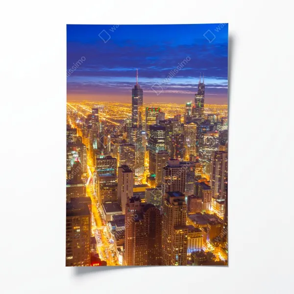 Plakat Chicago nocna panorama miasta