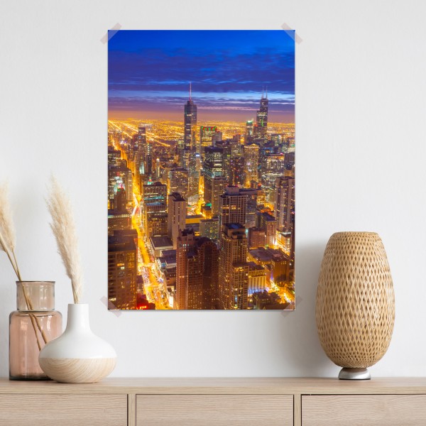Plakat Chicago nocna panorama miasta – Wallissimo® Plakat Chicago nocna panorama miasta – Wallissimo®