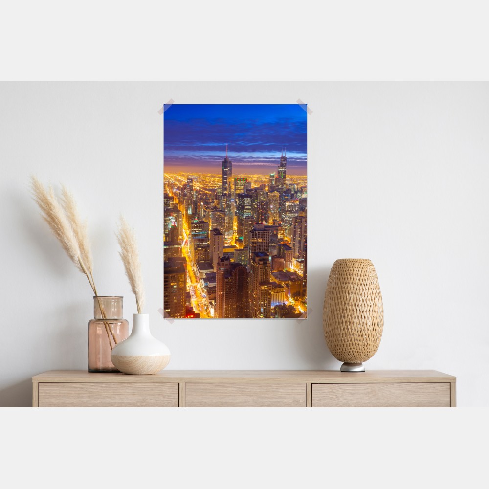 Plakat Chicago nocna panorama miasta – Wallissimo® Plakat Chicago nocna panorama miasta – Wallissimo®