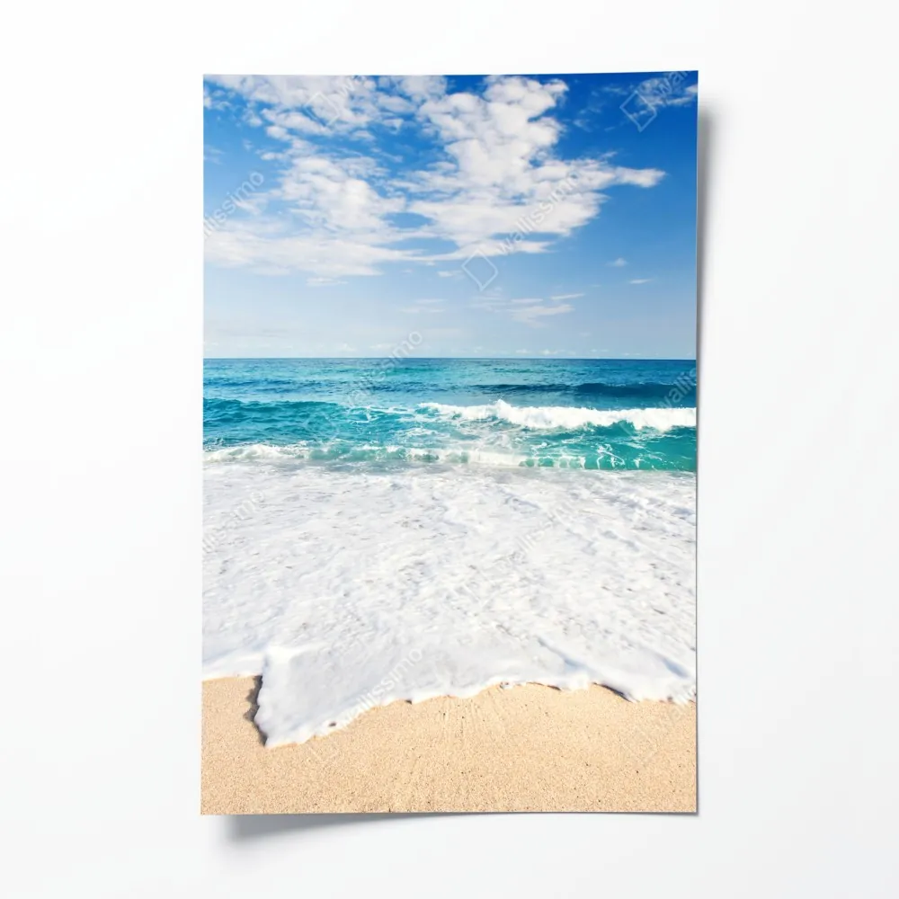 Plakat turkusowe fale na piaszczystej plaży – Wallissimo® Plakat turkusowe fale na piaszczystej plaży – Wallissimo®