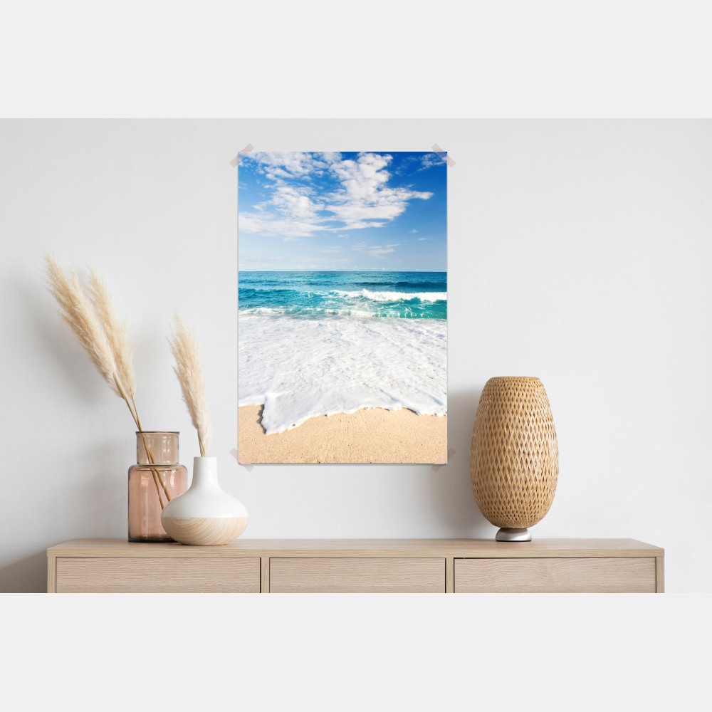 Plakat turkusowe fale na piaszczystej plaży – Wallissimo® Plakat turkusowe fale na piaszczystej plaży – Wallissimo®