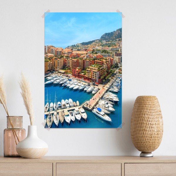 Plakat słoneczna marina i nadmorski krajobraz