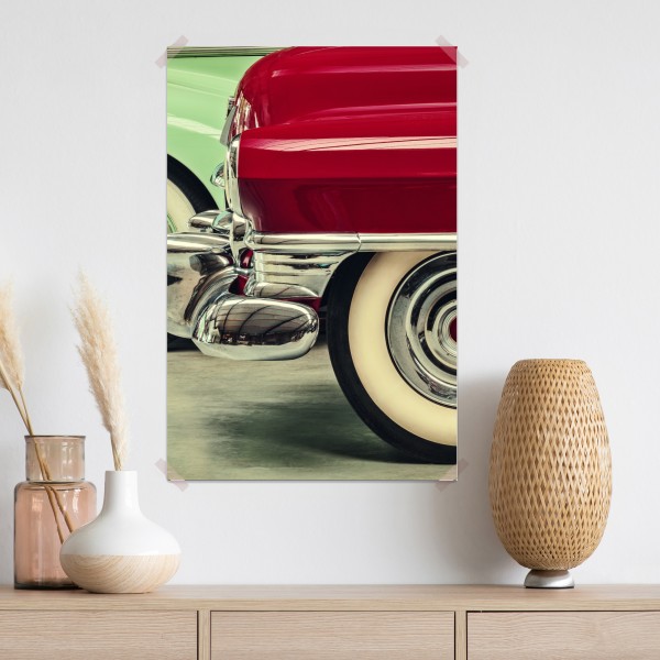 Plakat zbliżenie klasycznych samochodów w czerwieni i mięcie – Wallissimo® Plakat zbliżenie klasycznych samochodów w czerwieni i mięcie – Wallissimo®