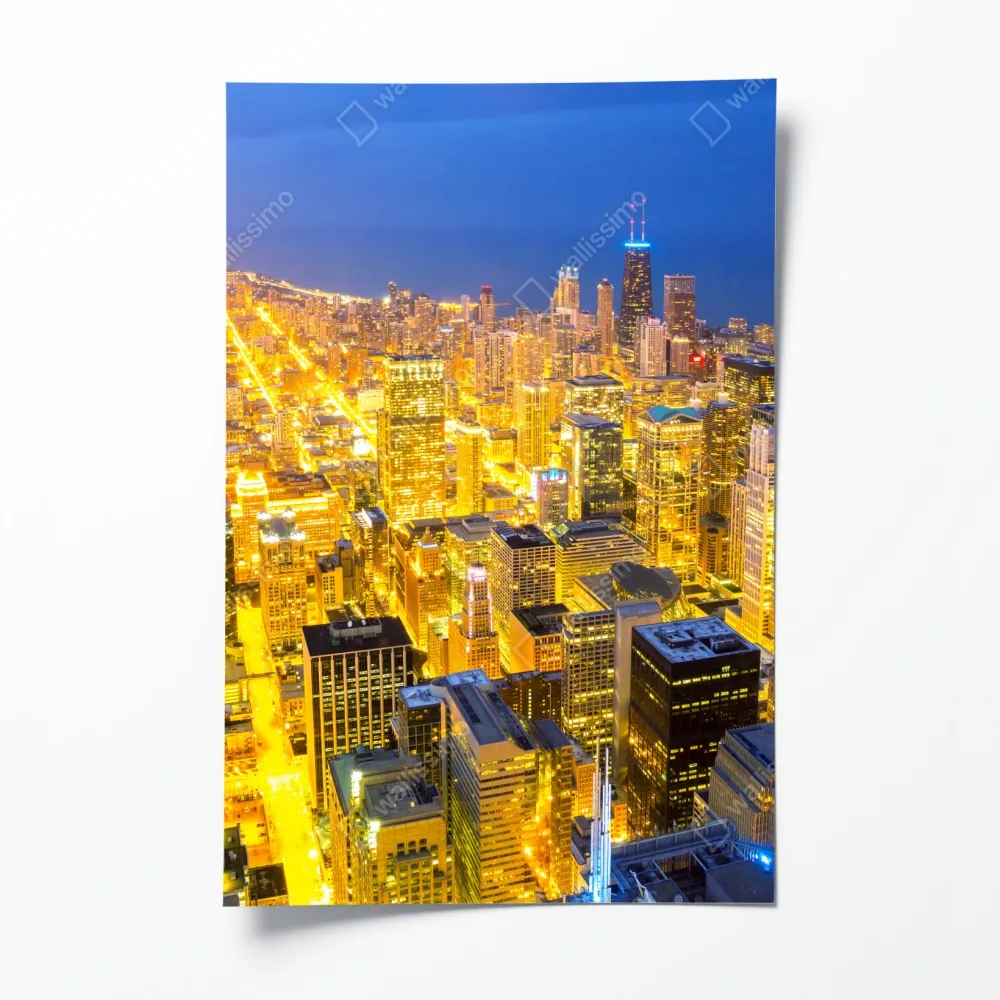 Plakat lotnicza panorama Chicago nocą – Wallissimo® Plakat lotnicza panorama Chicago nocą – Wallissimo®