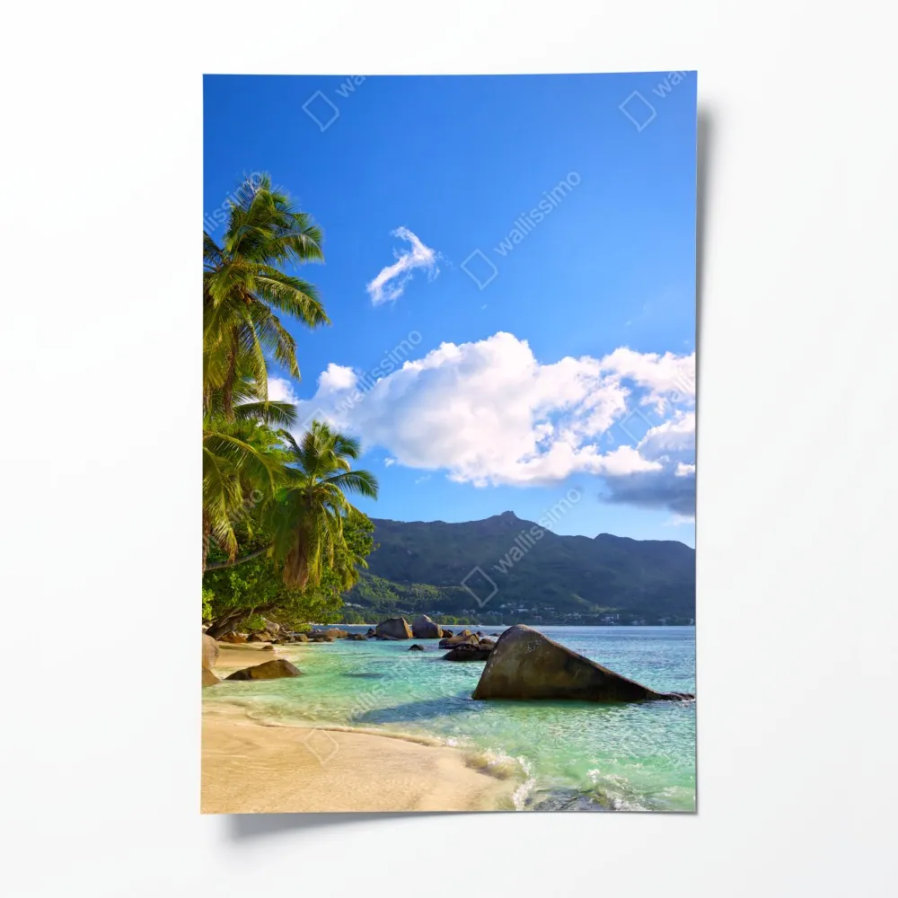 Plakat tropikalna plaża na Mahe – Wallissimo® Plakat tropikalna plaża na Mahe – Wallissimo®