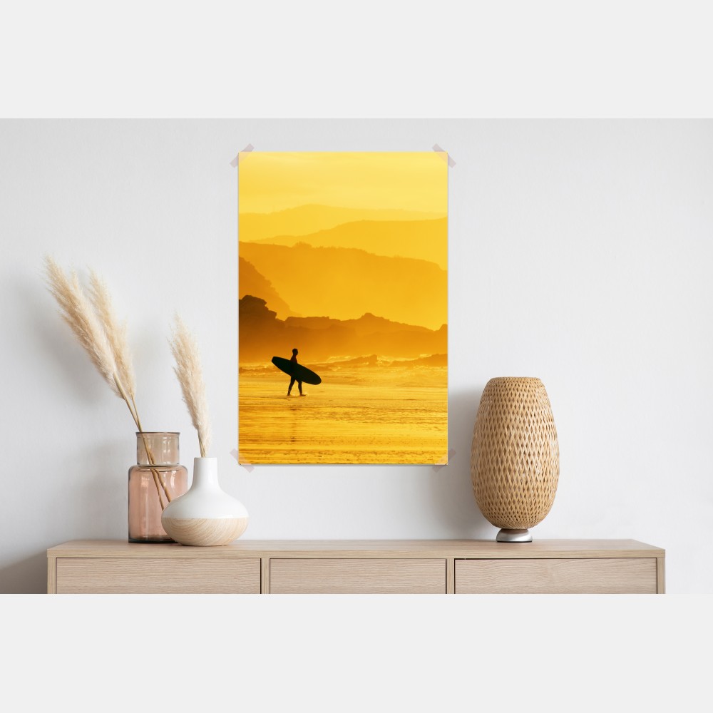 Plakat surfer przy złotym zachodzie słońca – Wallissimo® Plakat surfer przy złotym zachodzie słońca – Wallissimo®
