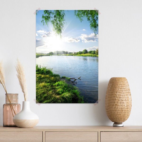 Plakat nasłoneczniony brzeg rzeki z bujną zielenią – Wallissimo® Plakat nasłoneczniony brzeg rzeki z bujną zielenią – Wallissimo®