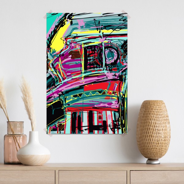 Plakat żywa turkusowa abstrakcyjna kompozycja samochodowa – Wallissimo® Plakat żywa turkusowa abstrakcyjna kompozycja samochodowa – Wallissimo®