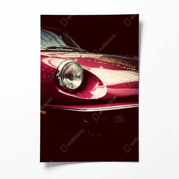 Plakat zbliżenie klasycznego czerwonego samochodu sportowego