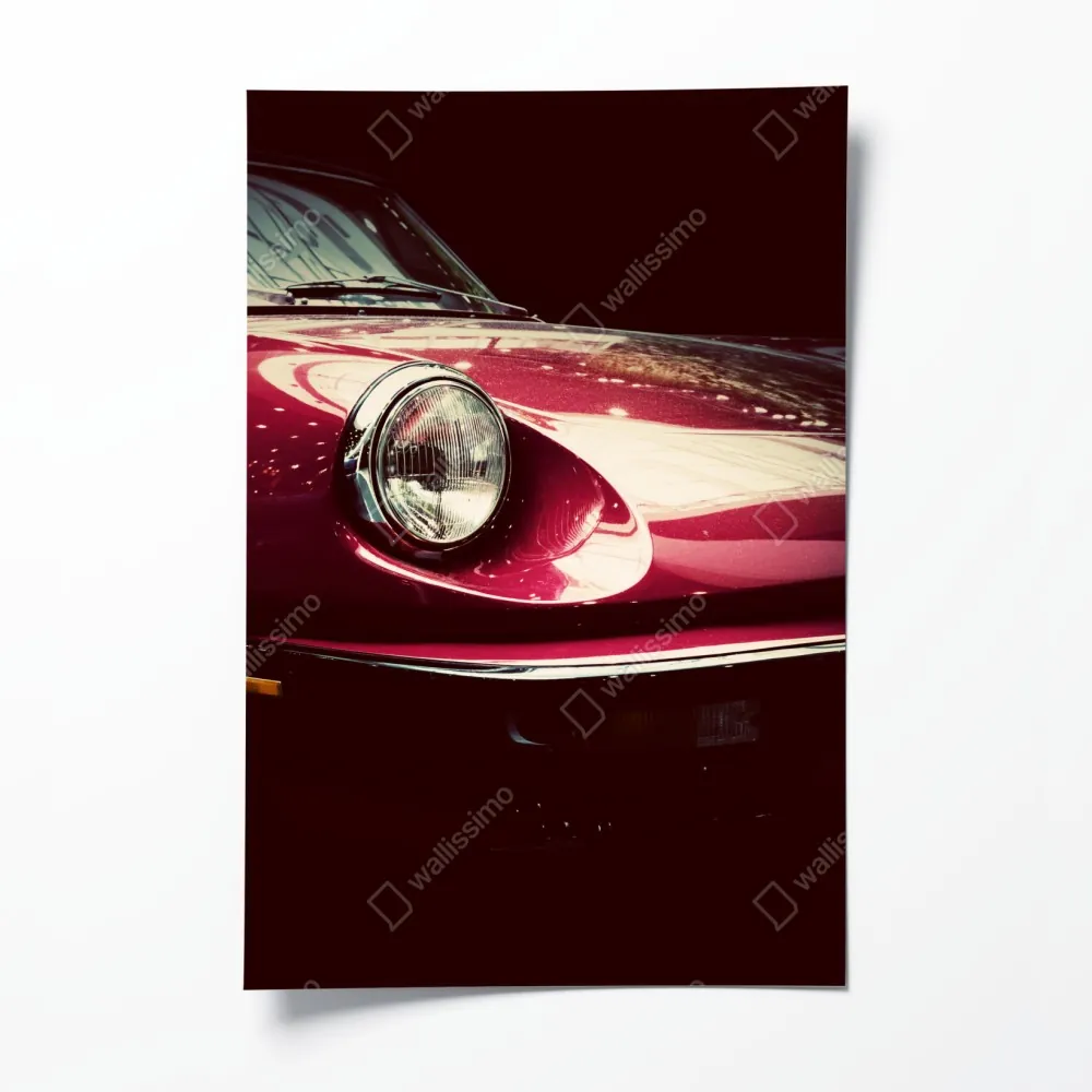 Plakat zbliżenie klasycznego czerwonego samochodu sportowego – Wallissimo® Plakat zbliżenie klasycznego czerwonego samochodu sportowego – Wallissimo®