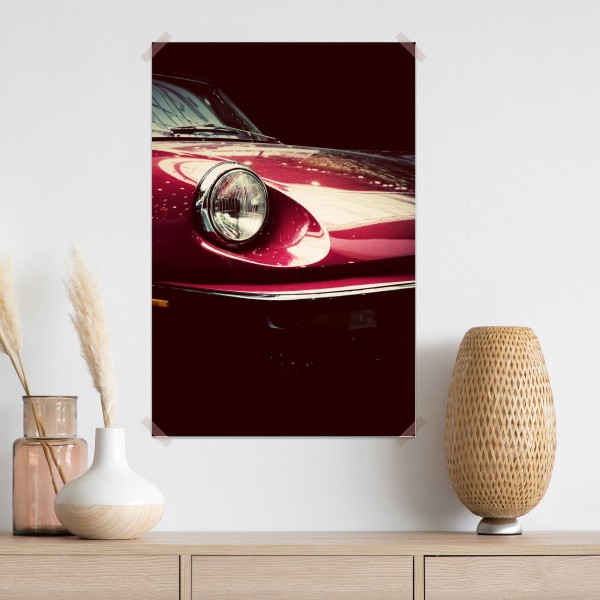 Plakat zbliżenie klasycznego czerwonego samochodu sportowego – Wallissimo® Plakat zbliżenie klasycznego czerwonego samochodu sportowego – Wallissimo®