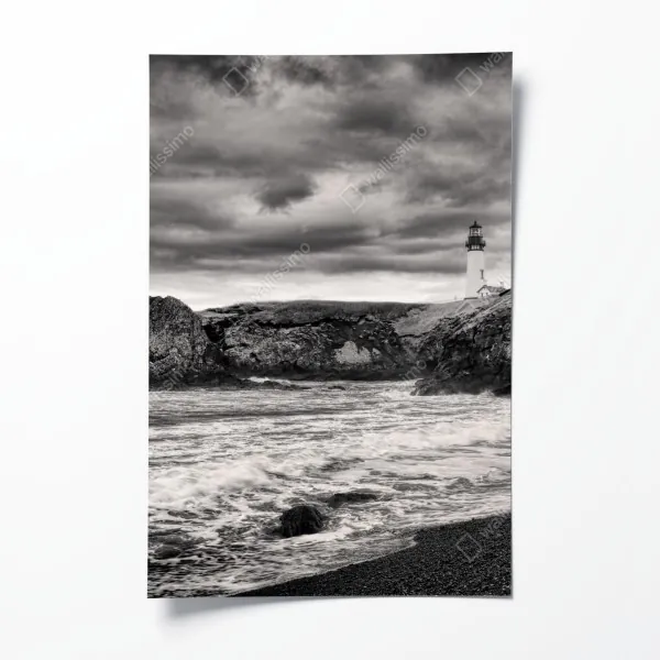 Plakat latarnia morska Yaquina Bay na burzliwym wybrzeżu