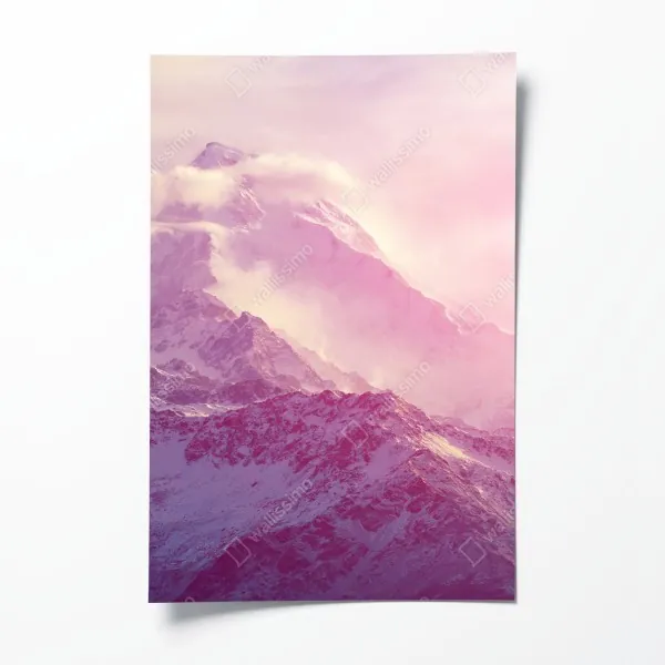 Plakat pastelowy wschód słońca nad górami