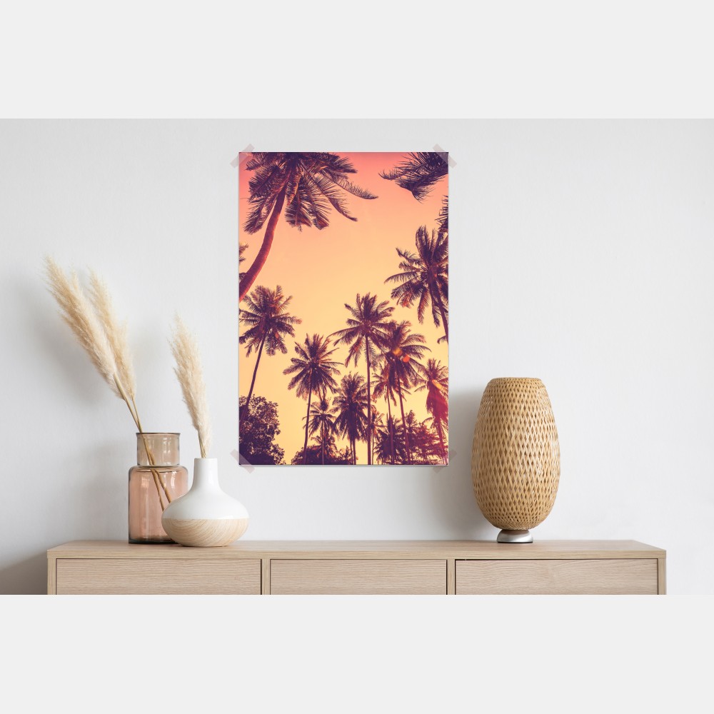 Plakat vintage tropikalny zachód słońca z palmami – Wallissimo® Plakat vintage tropikalny zachód słońca z palmami – Wallissimo®