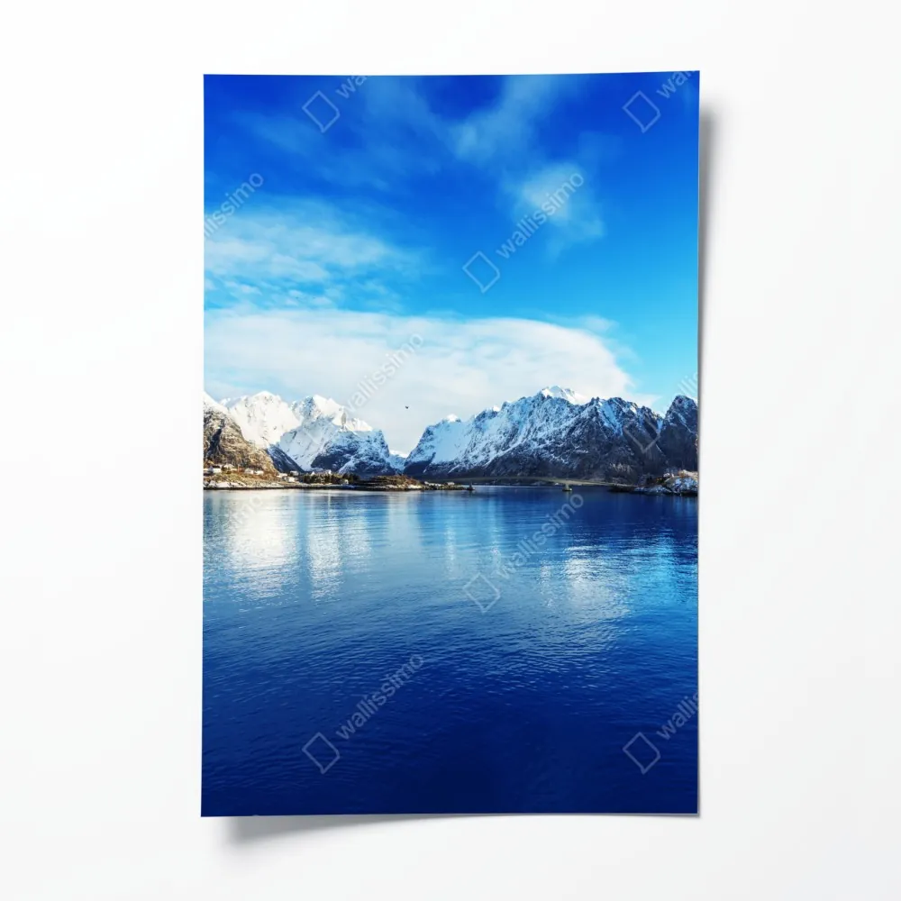 Plakat spokojny zimowy fiord w Reine, Lofoty – Wallissimo® Plakat spokojny zimowy fiord w Reine, Lofoty – Wallissimo®